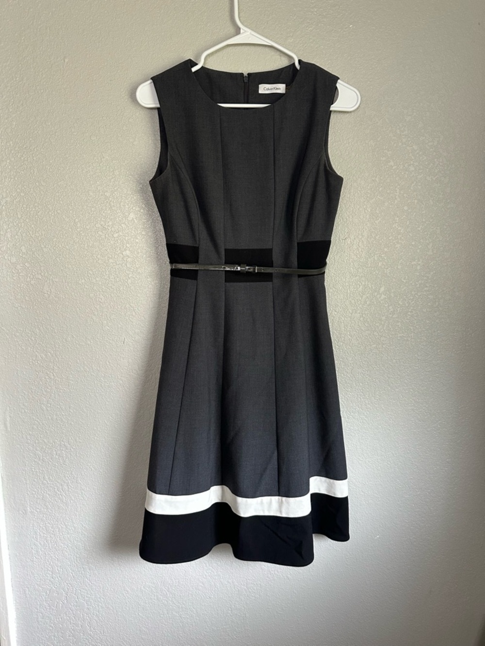 Calvin Klein Fit and Flare Formal Belted Sleeveless Knee Length Dress